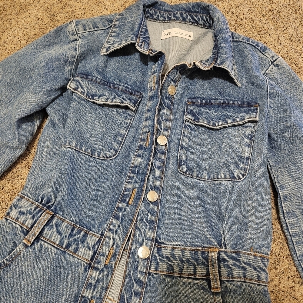 Denim Button-Front Long Sleeve Dress - Light Blue - Picture 4 of 5